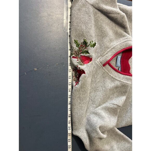Gray Long Sleeve V-Neck Fleece Pullover M Embroidered Cardinals - Picture 6 of 12